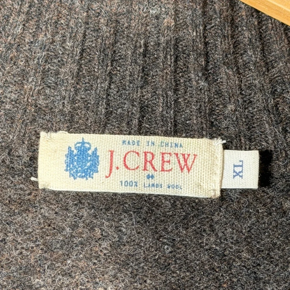 Vintage J Crew Mens Argyle‎ Quarter Zip Sweater Wool XL Brown Tan Gray